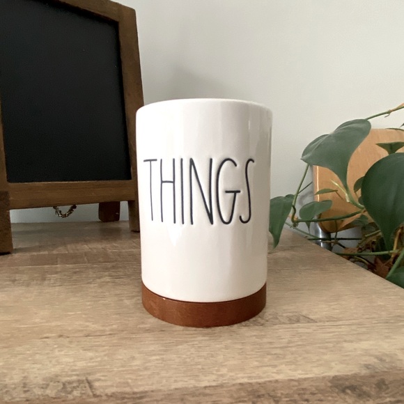 Rae Dunn THINGS Holder - Ceramic and Wood - NEW - Picture 2 of 4